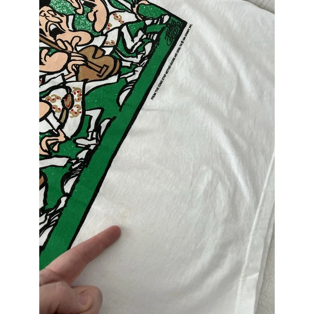 Vintage Mother Goose & Grimm Shirt XL White Ringer Santa Elvis Christmas 90s '94